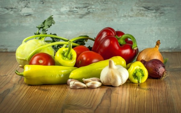 Vegetables on bench